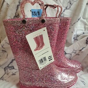 Glittery Pink Kids Rain Boots